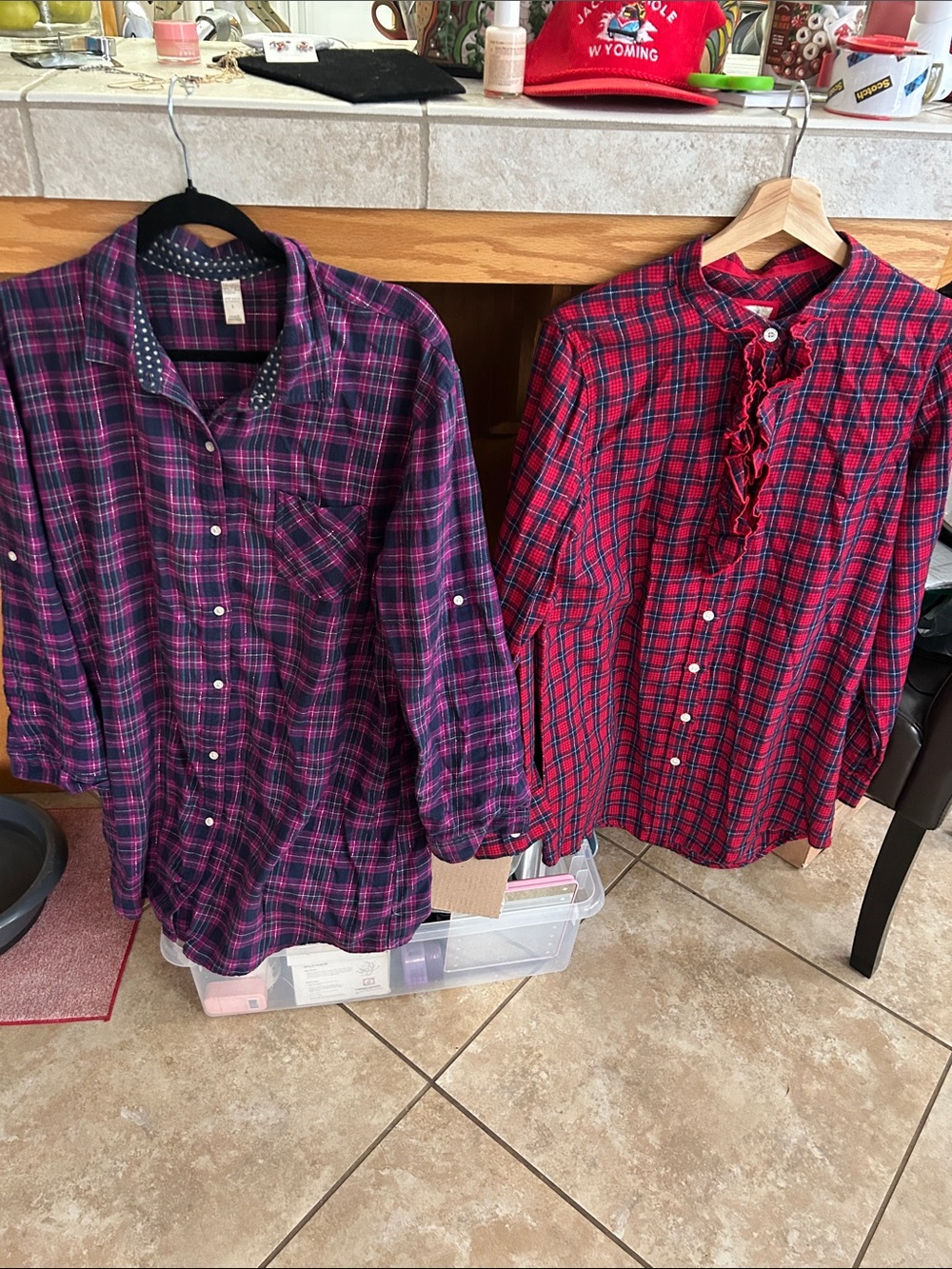 aerie Women's Plaid Button-Down Shirt - Red & Navy